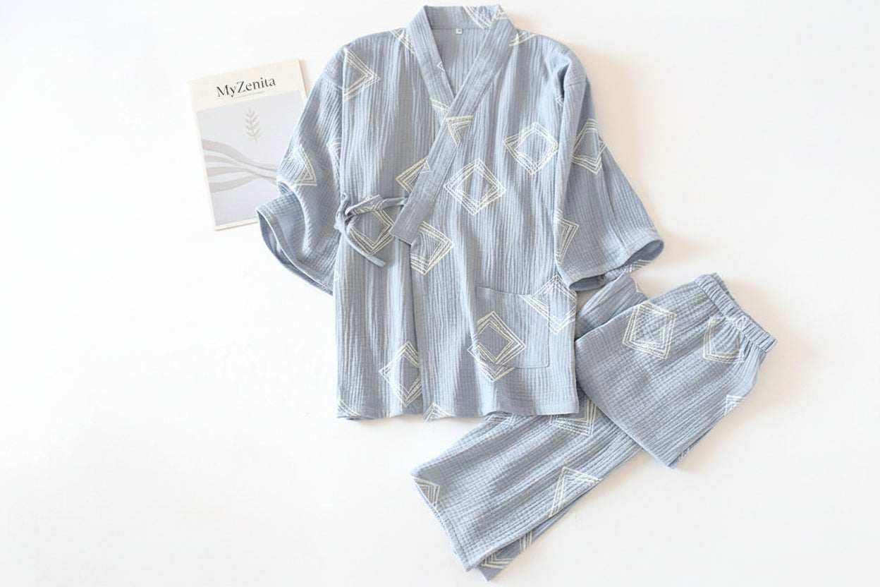Ensemble Pyjama Kimono Femme – Style Japonais Yukata | Haut & Pantalon | Livraison Offerte