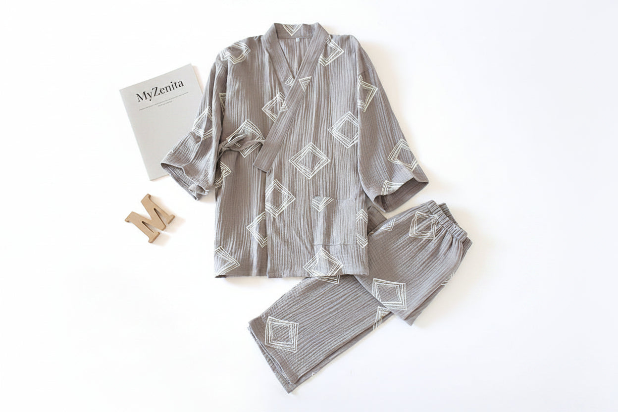 Ensemble Pyjama Kimono Femme – Style Japonais Yukata | Haut & Pantalon | Livraison Offerte