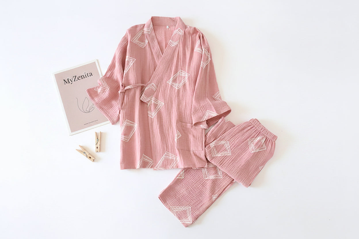 Ensemble Pyjama Kimono Femme – Style Japonais Yukata | Haut & Pantalon | Livraison Offerte