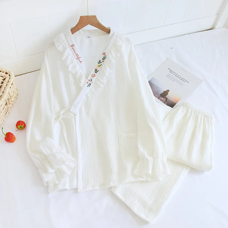 Ensemble Pyjama Kimono Femme 100% Coton — Manches Longues