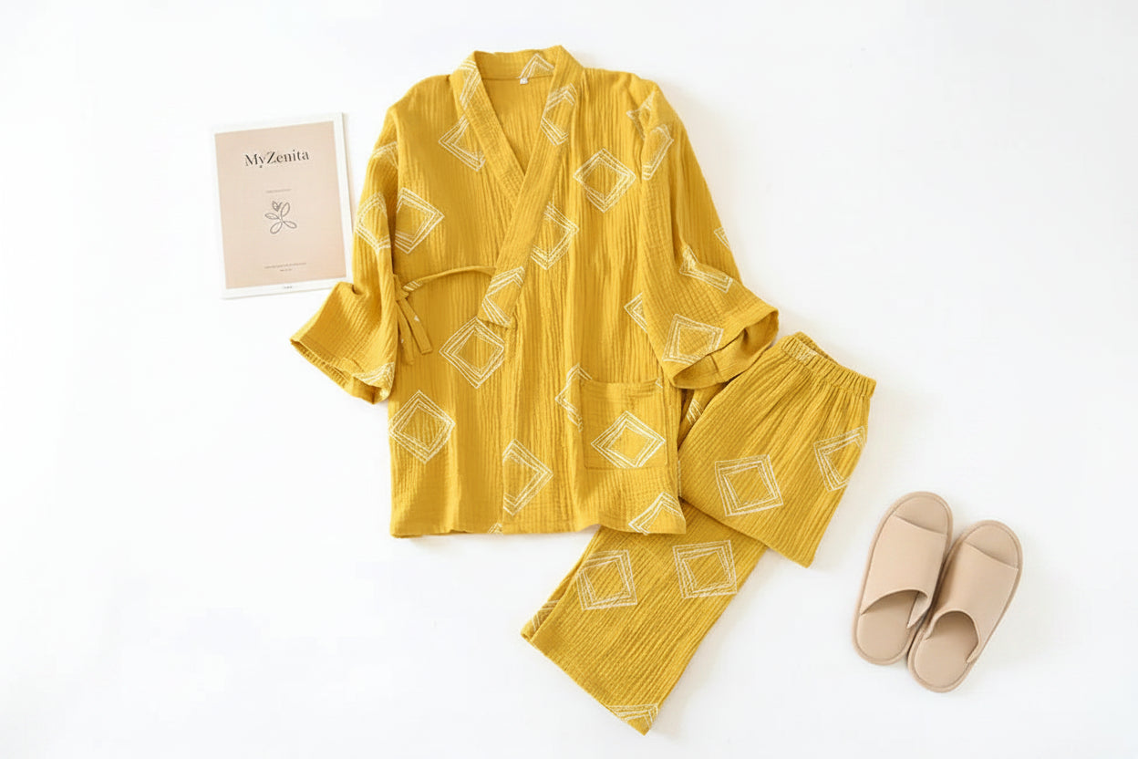 Ensemble Pyjama Kimono Femme – Style Japonais Yukata | Haut & Pantalon | Livraison Offerte