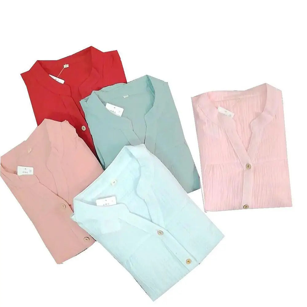 Pyjama Femme en Coton Crêpe – Col V – Ensemble 2 Pièces – Manches Longues – Tailles M à XL