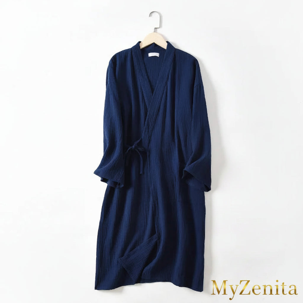 Peignoir Kimono Femme 100% Coton Crêpe Gaze – Col V Manches Longues Grandes Tailles – Livraison Offerte FR & EU