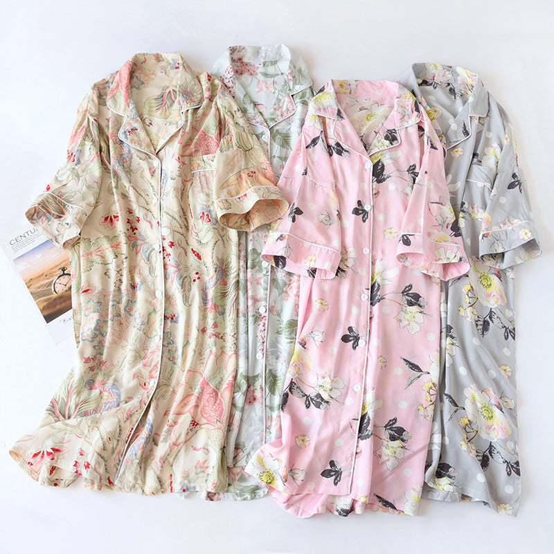 Chemise de Nuit Fleurie Femme 100% Viscose – Manches Courtes | Livraison Offerte FR & EU