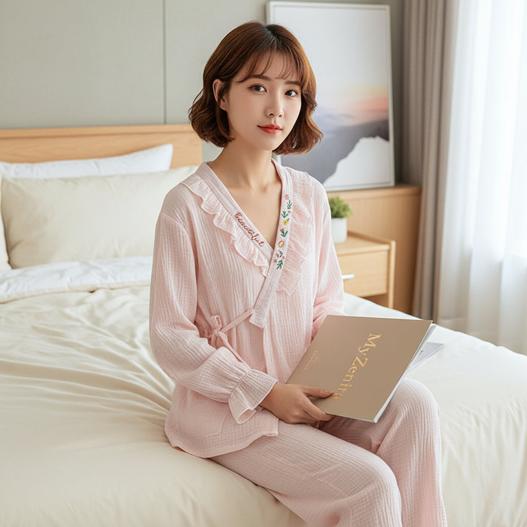 Ensemble Pyjama Kimono Femme 100% Coton — Manches Longues