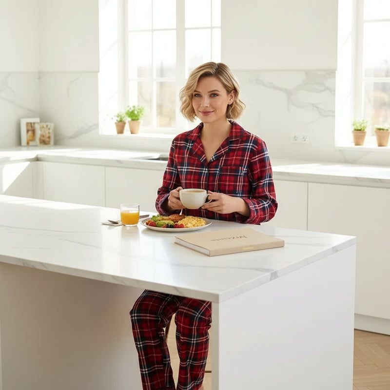 Pyjama Femme Flanelle Coton – Ensemble 2 Pièces Imprimé Kawaii & Carreaux | Livraison Offerte