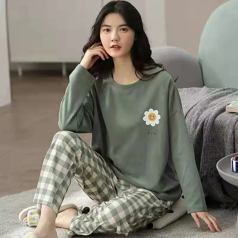 Pyjama Femme Grande Taille – Ensemble Manches Longues Motif Imprimé – Printemps/Automne | Livraison Offerte FR & EU