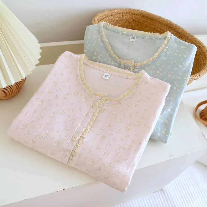 Chemise de Nuit Femme 100% Coton Gaze – Florale & Respirante | Printemps Été