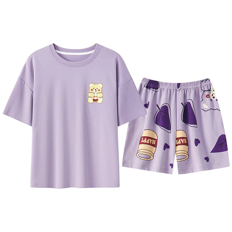Pyjama Femme Été Coton – Ensemble Short & T-shirt avec Maintien Intégré