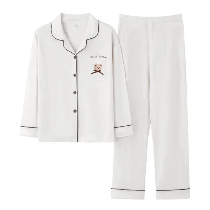 Pyjama Femme 100% Coton Antibactérien – Style Coréen Cartoon Manches Longues – Grande Taille M à XXXL – Livraison Offerte FR & EU