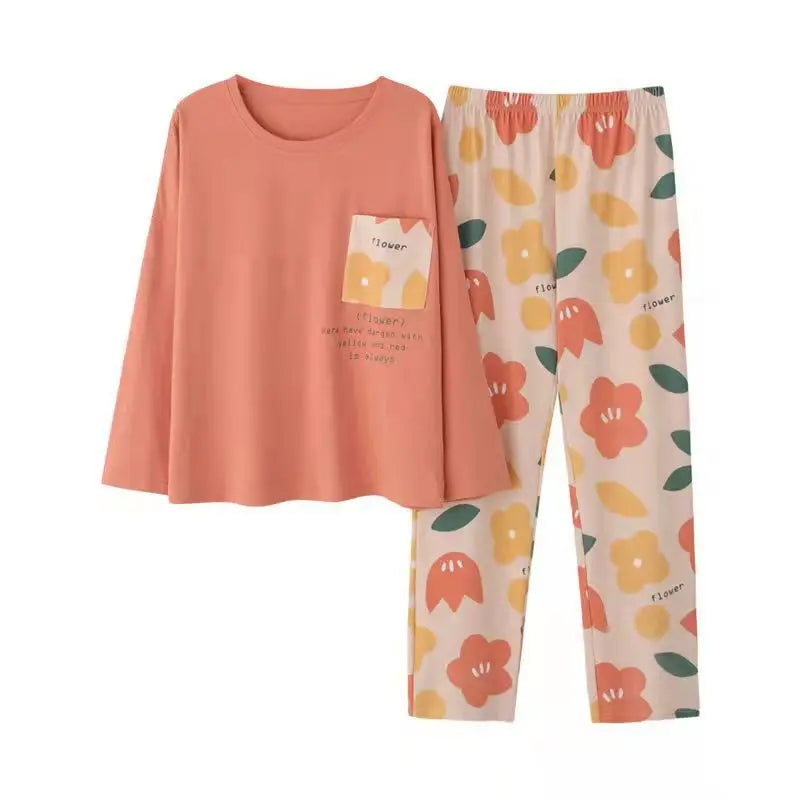 Pyjama Femme Grande Taille – Ensemble Manches Longues Motif Imprimé – Printemps/Automne | Livraison Offerte FR & EU