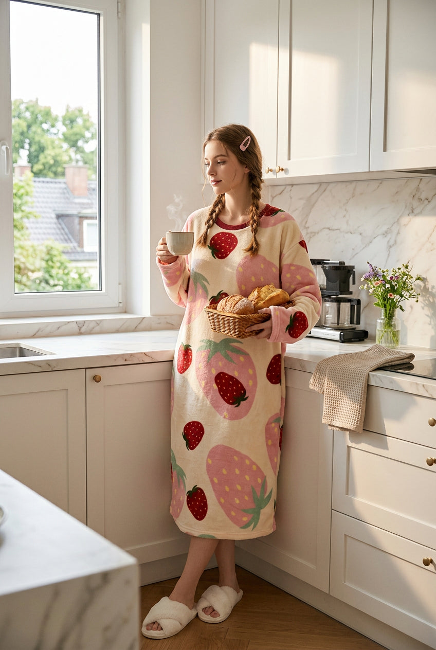 Chemise de Nuit Femme en Polaire Épaisse – Douceur & Chaleur