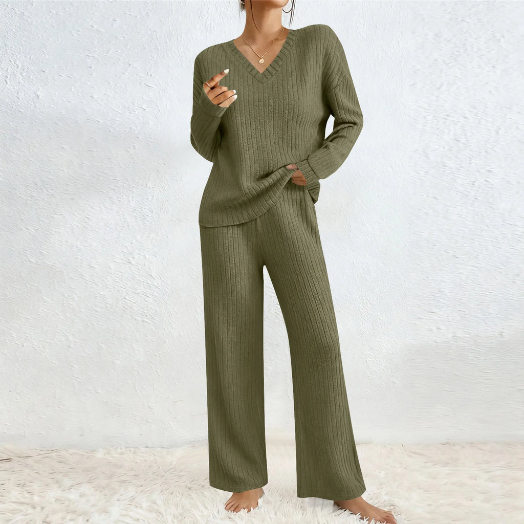 Ensemble Femme 2 Pièces – Haut à Manches Longues & Pantalon Large