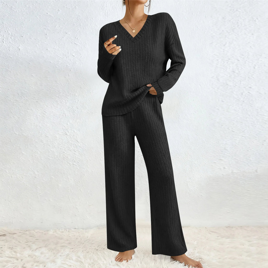 Ensemble Femme 2 Pièces – Haut à Manches Longues & Pantalon Large