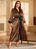 Robe Kimono Femme Grande Taille – Imprimé Léopard Satiné | Loungewear Élégant