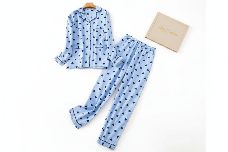 Pyjama Femme Flanelle Coton – Ensemble 2 Pièces Imprimé Kawaii & Carreaux | Livraison Offerte