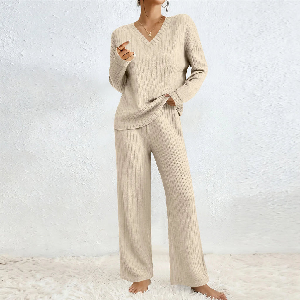 Ensemble Femme 2 Pièces – Haut à Manches Longues & Pantalon Large