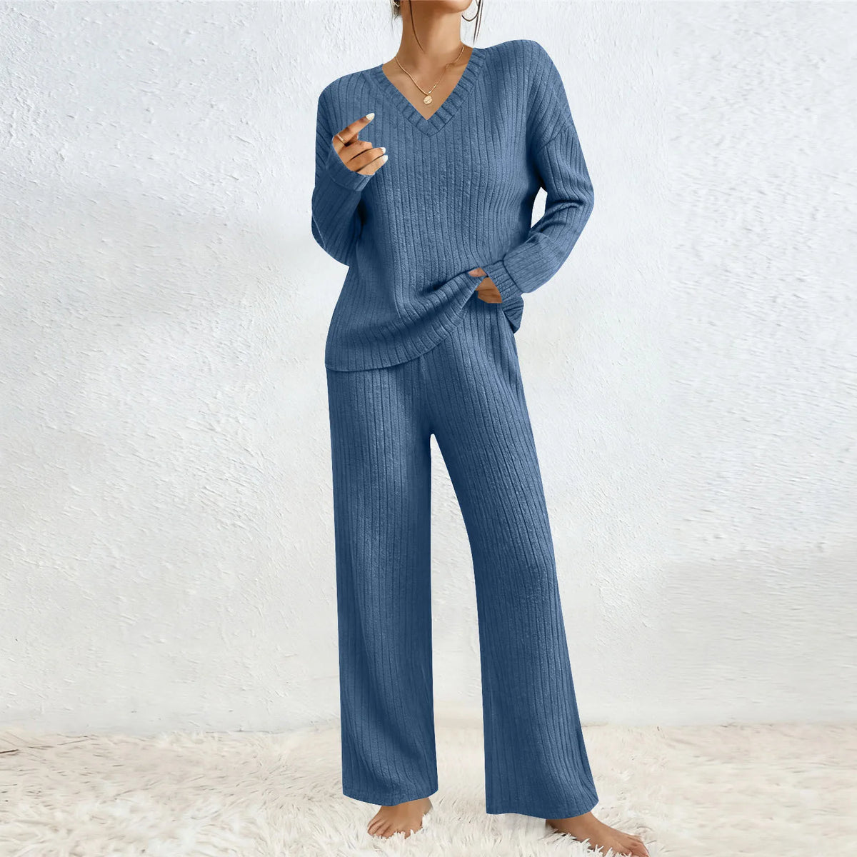 Ensemble Femme 2 Pièces – Haut à Manches Longues & Pantalon Large
