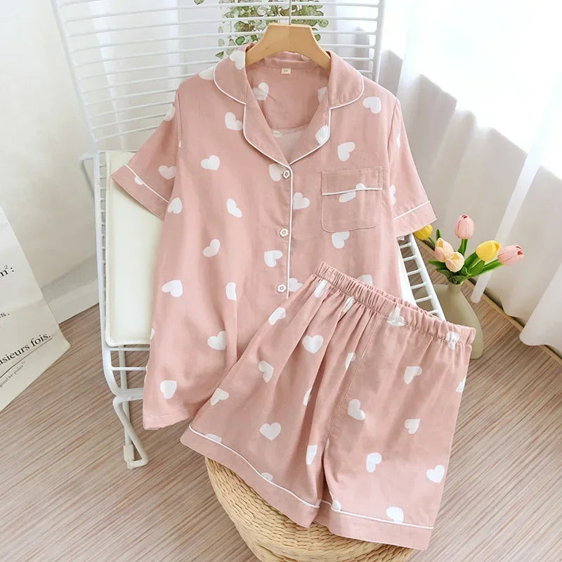 Ensemble Pyjama Femme 100% Coton – T-shirt Manches Courtes & Short - Livraison Offerte