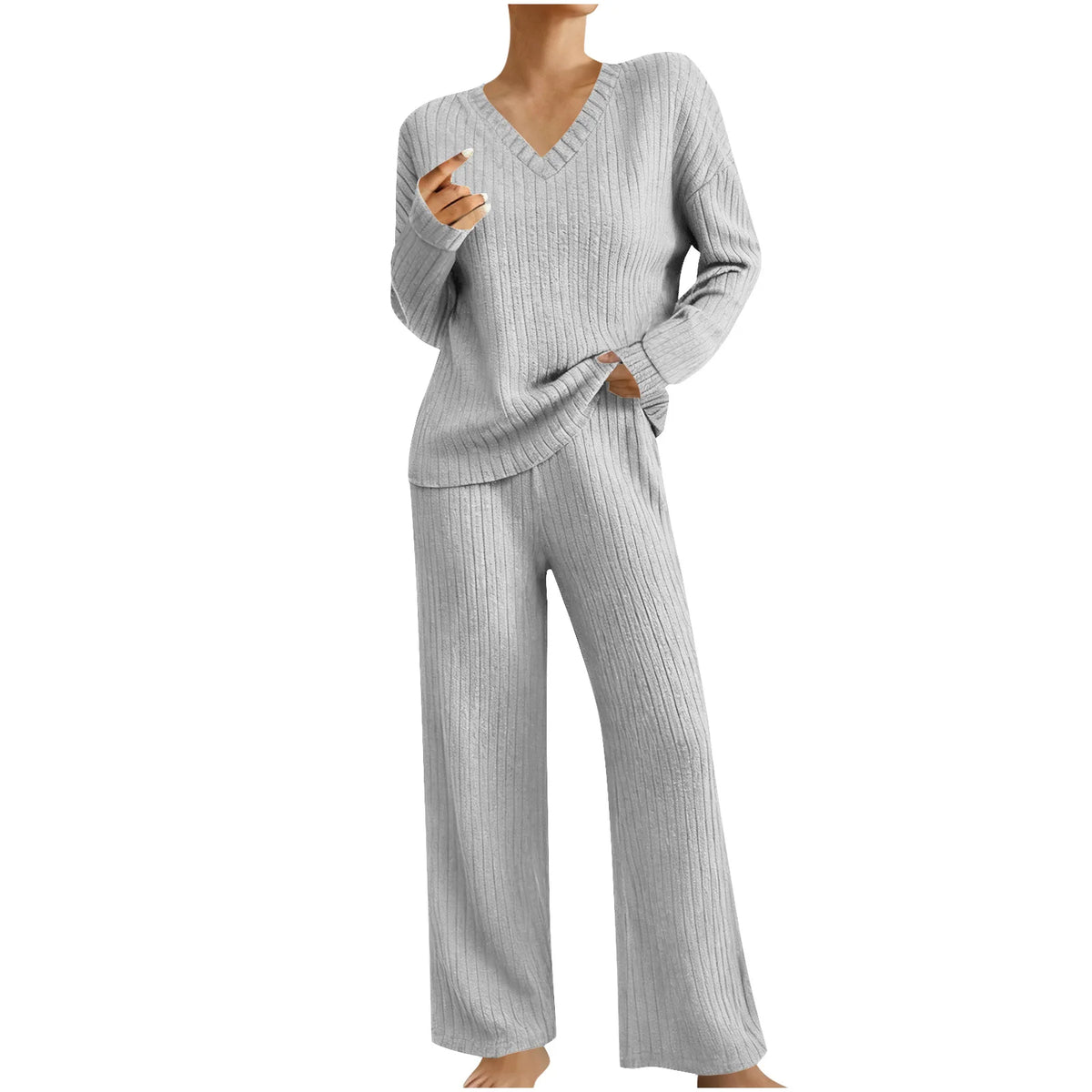 Ensemble Femme 2 Pièces – Haut à Manches Longues & Pantalon Large