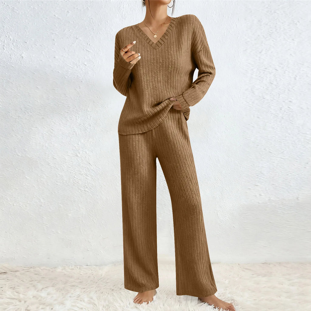 Ensemble Femme 2 Pièces – Haut à Manches Longues & Pantalon Large