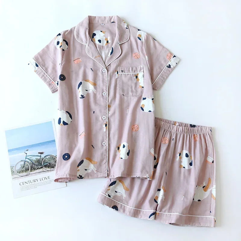 Ensemble Pyjama Femme 100% Coton – T-shirt Manches Courtes & Short - Livraison Offerte