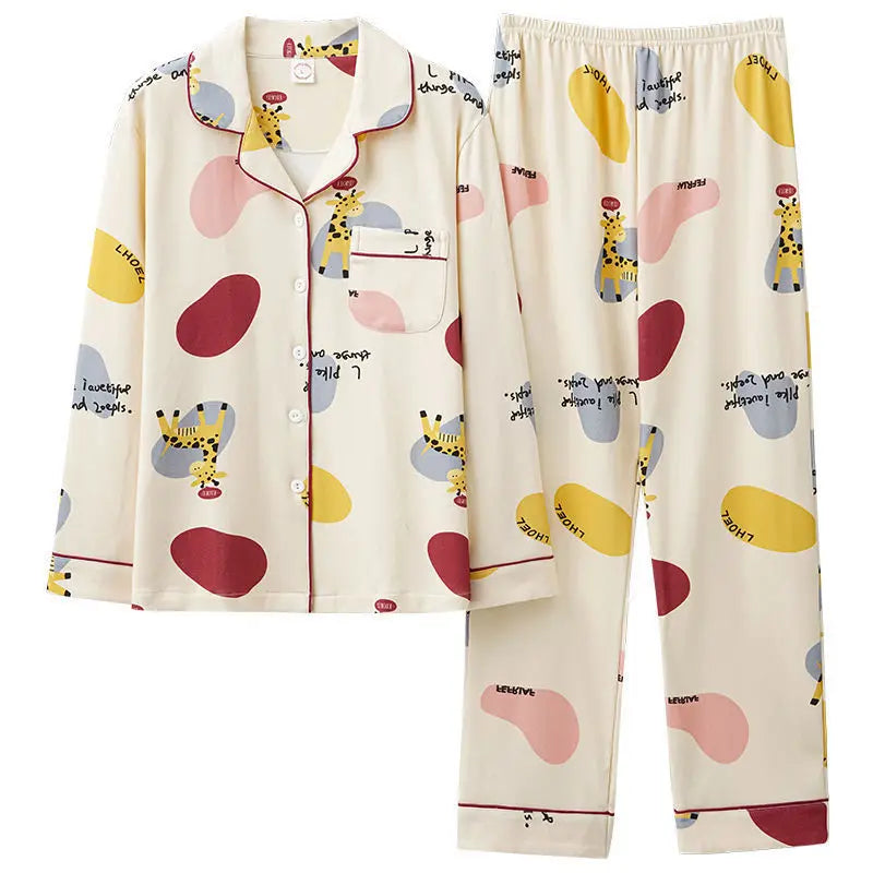 Pyjama Femme 100% Coton Antibactérien – Style Coréen Cartoon Manches Longues – Grande Taille M à XXXL – Livraison Offerte FR & EU