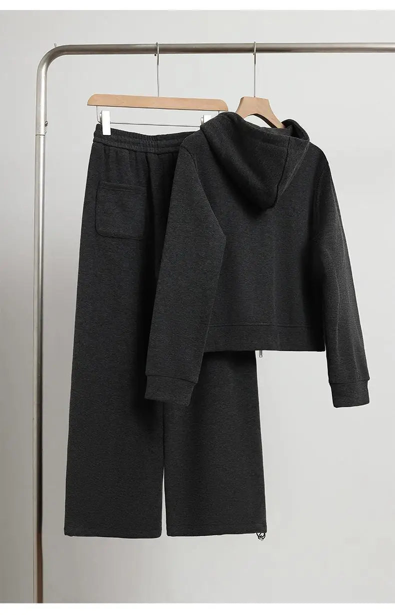 Ensemble Sportswear Femme 2 Pièces Polaire – Sweat & Pantalon Large Hiver – Noir ou Rouge – Livraison Offerte
