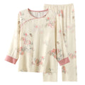 Pyjama Femme 2 Pièces Fleuri – Ensemble Coton Bambou Manches Longues – Livraison Offerte