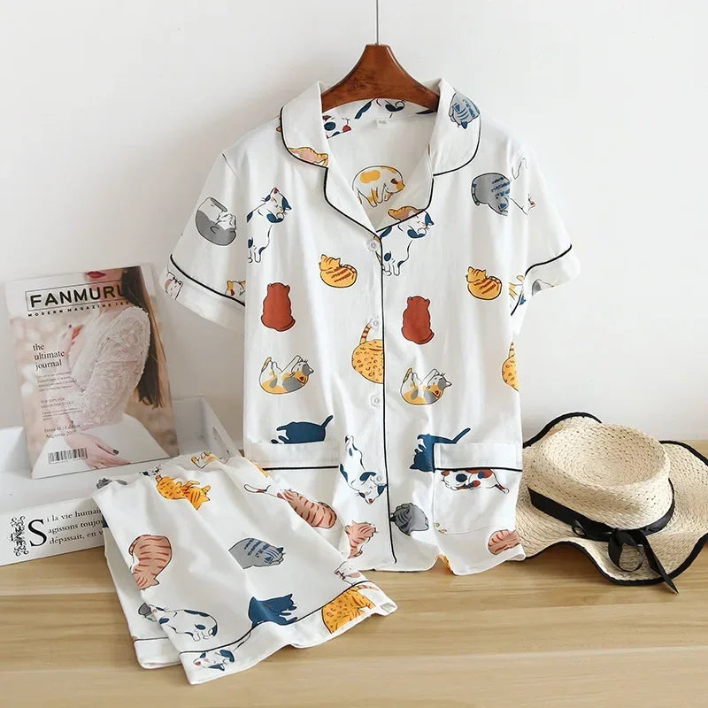 Ensemble Pyjama Femme 100% Coton – T-shirt Manches Courtes & Short - Livraison Offerte