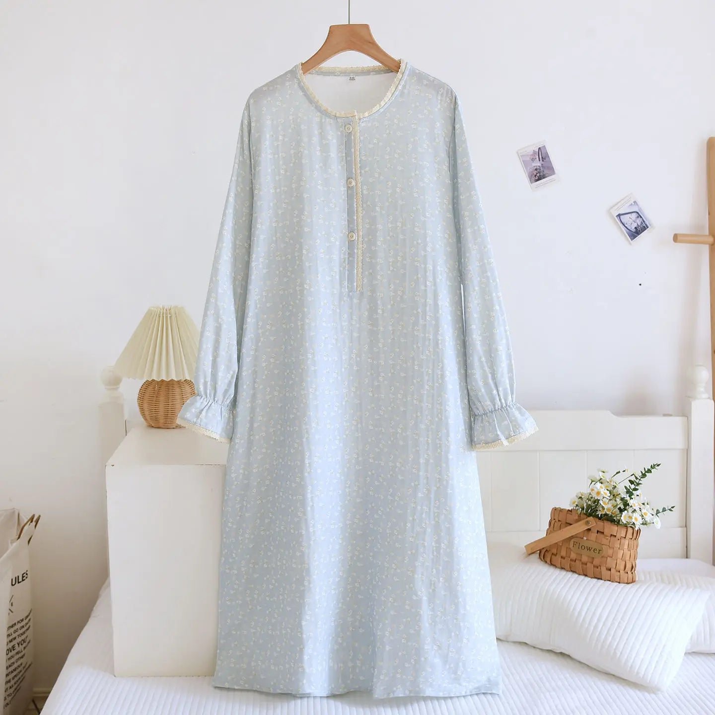 Chemise de Nuit Femme 100% Coton Gaze – Florale & Respirante | Printemps Été