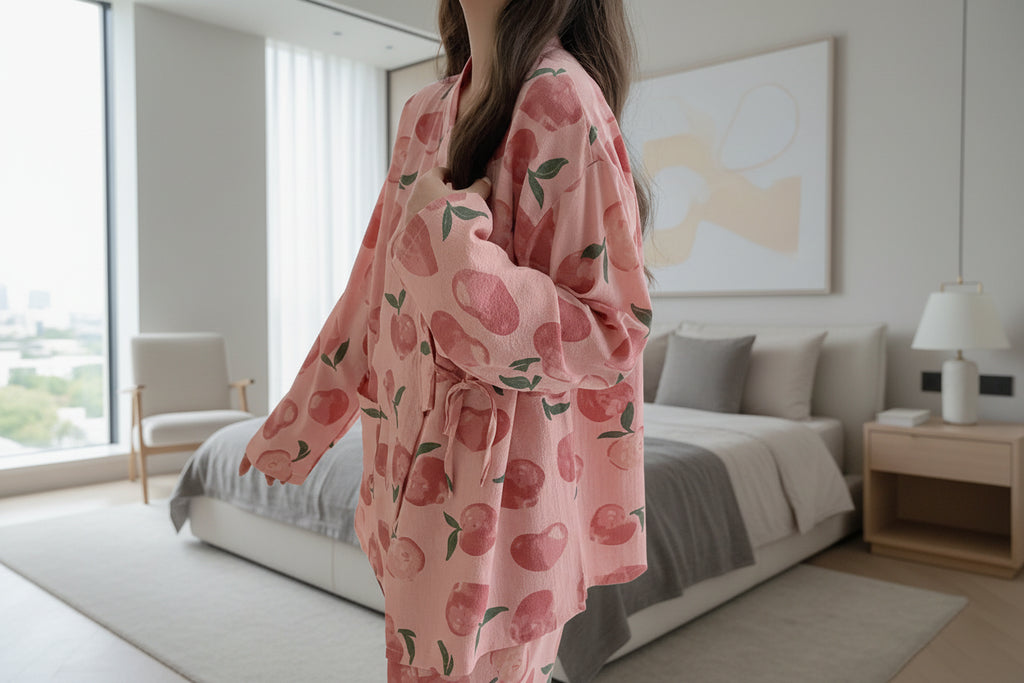Ensemble Pyjama Kimono Femme – Col V, Manches Longues & Style Japonais | Livraison Offerte