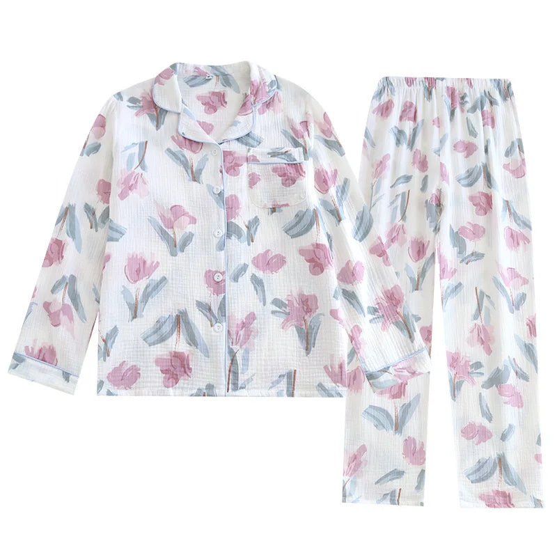 Pyjama Femme Coton 100% – Motif Rose Imprimé – Ensemble 2 Pièces – Livraison Offerte FR & EU