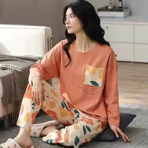 Pyjama Femme Grande Taille – Ensemble Manches Longues Motif Imprimé – Printemps/Automne | Livraison Offerte FR & EU