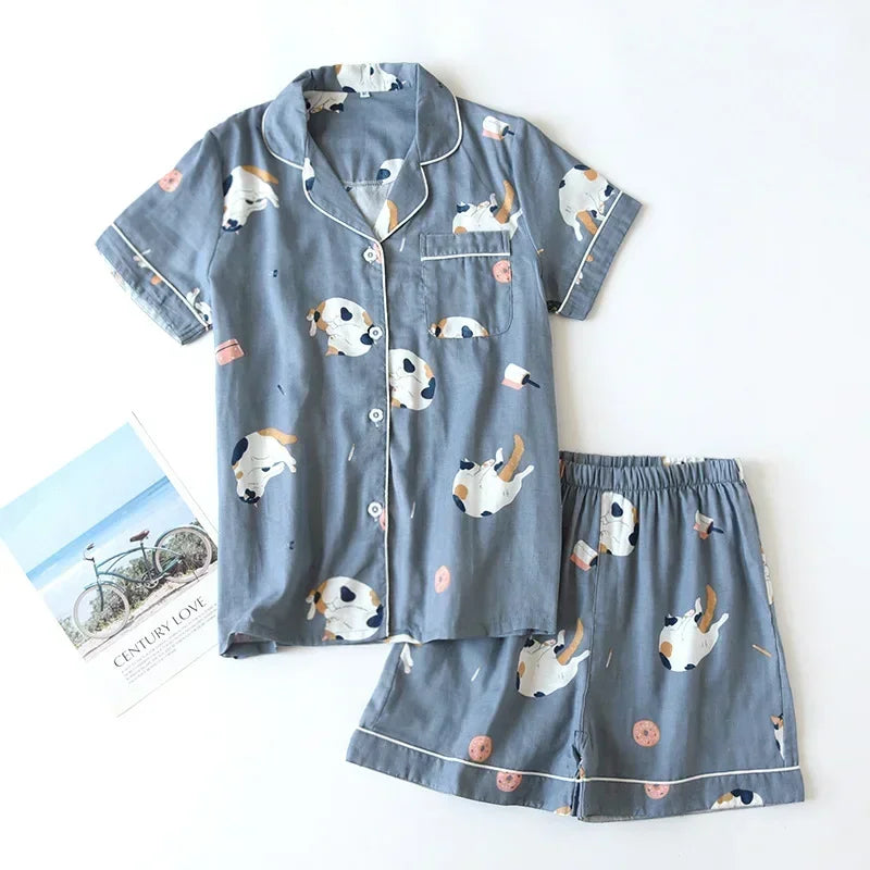 Ensemble Pyjama Femme 100% Coton – T-shirt Manches Courtes & Short - Livraison Offerte