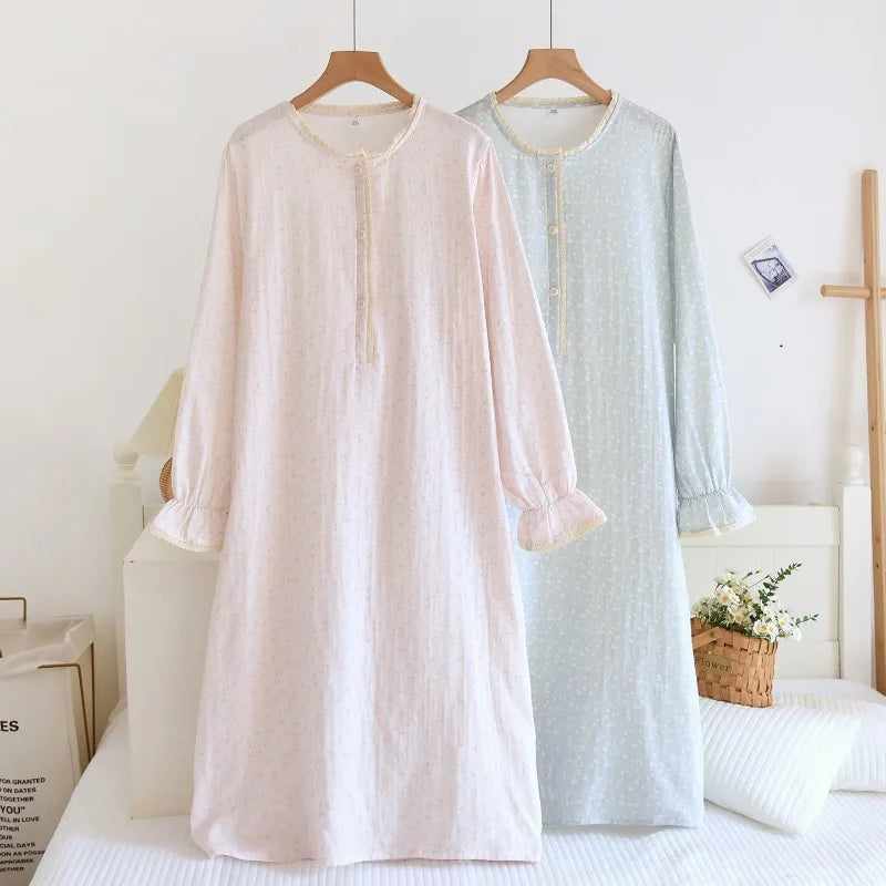 Chemise de Nuit Femme 100% Coton Gaze – Florale & Respirante | Printemps Été