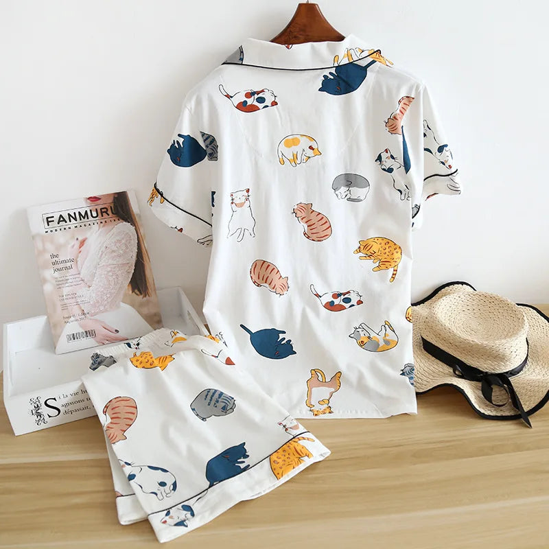 Ensemble Pyjama Femme 100% Coton – T-shirt Manches Courtes & Short - Livraison Offerte