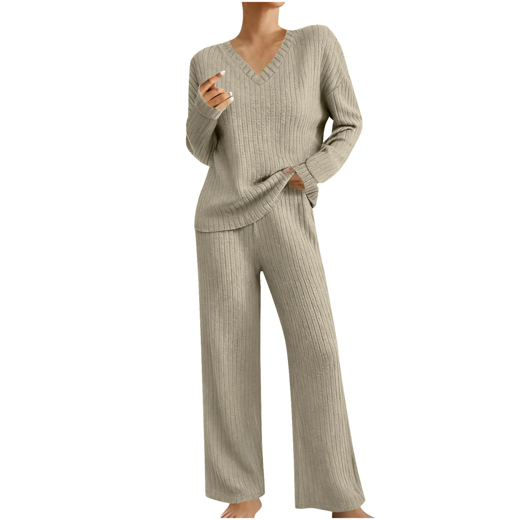 Ensemble Femme 2 Pièces – Haut à Manches Longues & Pantalon Large