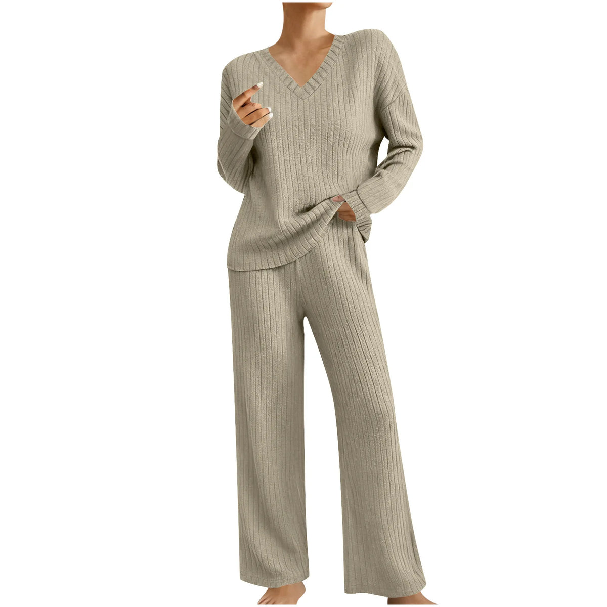 Ensemble Femme 2 Pièces – Haut à Manches Longues & Pantalon Large