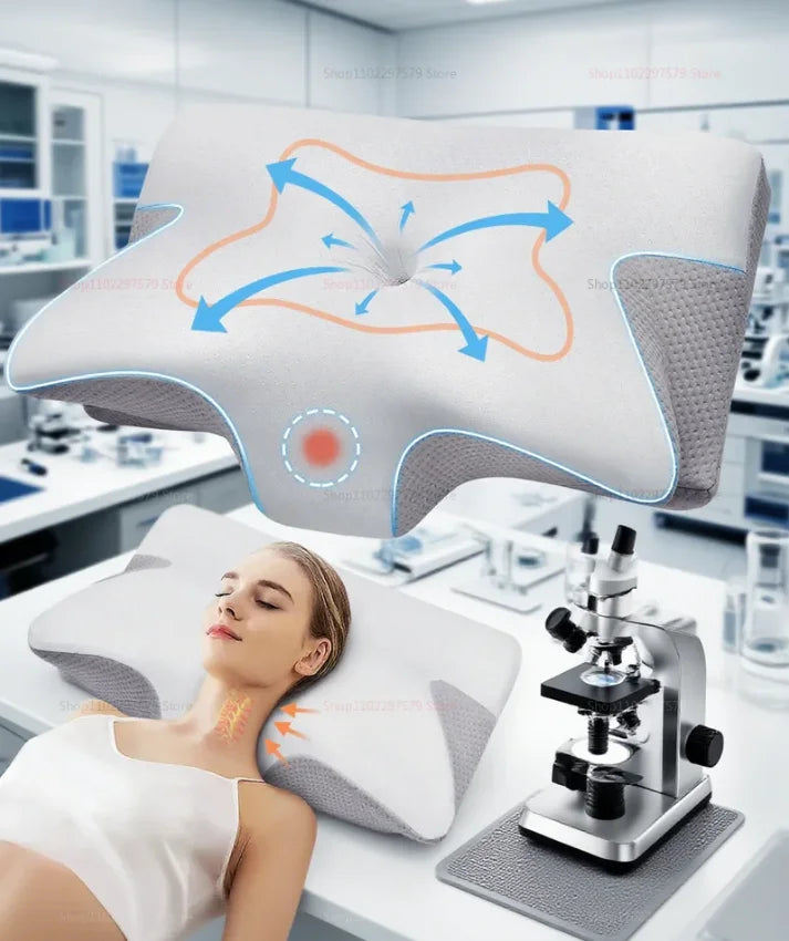 Oreiller Cervical à Mémoire de Forme 2 en 1 – Contour Ergonomique Orthopédique Anti-Douleur