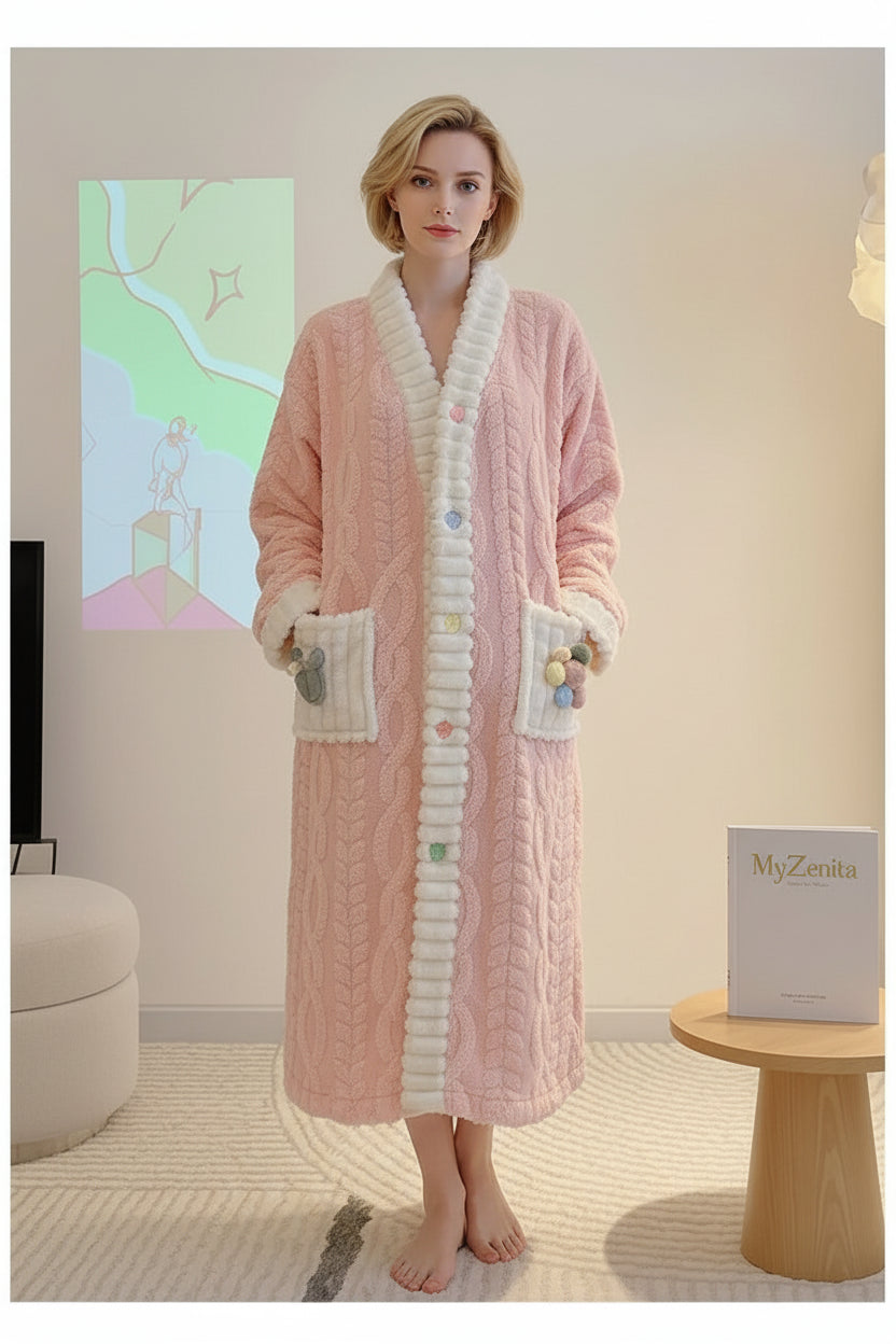 Robe de chambre en peluche  pour femmes, style cardigan chaud