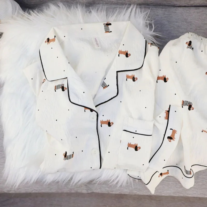 Pyjama Femme Été Imprimé Kawaii – Ensemble Short Col Revers Style Coréen