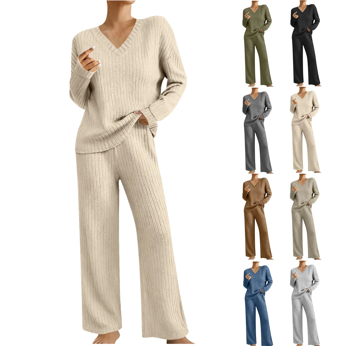 Ensemble Femme 2 Pièces – Haut à Manches Longues & Pantalon Large