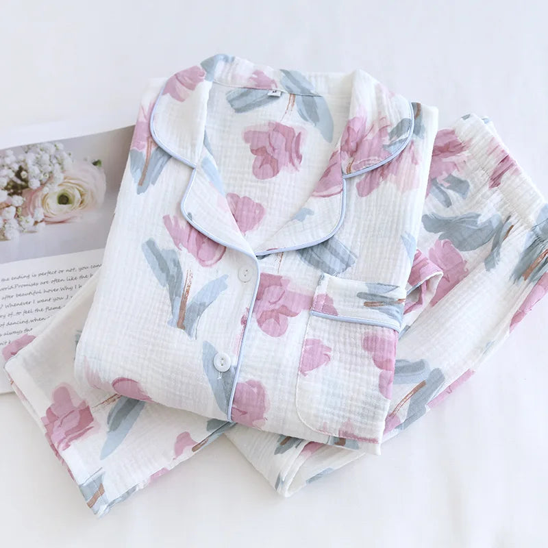 Pyjama Femme Coton 100% – Motif Rose Imprimé – Ensemble 2 Pièces – Livraison Offerte FR & EU