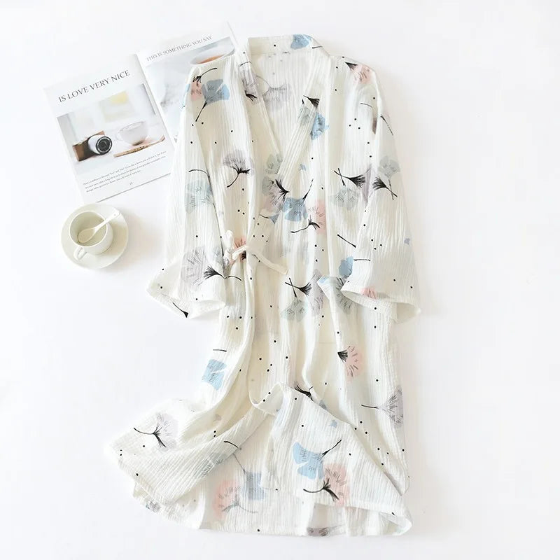 Pyjama Kimono Femme 100% Coton Gaze Imprimé - Ensemble 2 Pièces Col V Grandes Tailles - Printemps Été - Livraison Offerte FR & EU