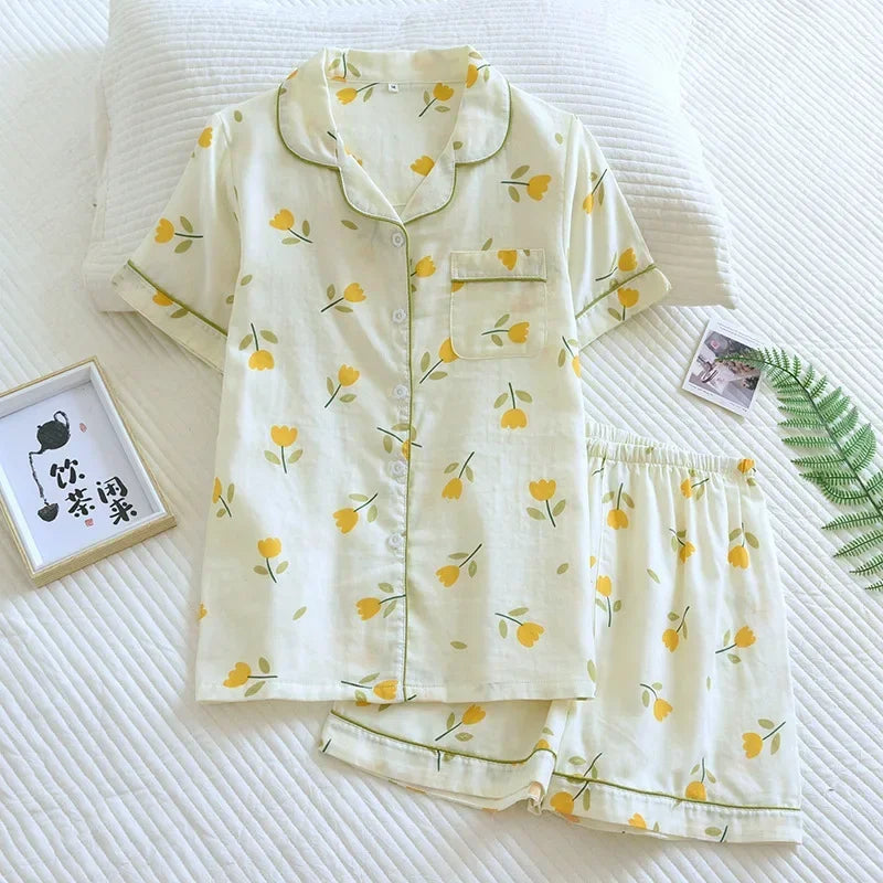 Ensemble Pyjama Femme 100% Coton – T-shirt Manches Courtes & Short - Livraison Offerte
