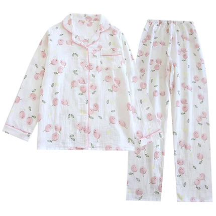 Ensemble Pyjama Femme Printemps/Été 2026 – 100% Coton Pur Imprimé – Cardigan Manches Longues 2 Pièces – Livraison Offerte FR & EU
