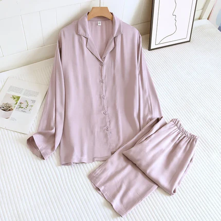 Pyjama Femme Satin Coton – Ensemble 2 Pièces Manches Longues Printemps – Livraison Offerte FR & EU