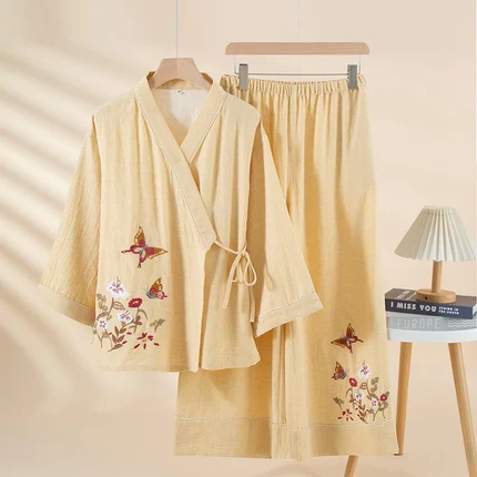 Pyjama Kimono Femme Élégant – Lyocell Coton Lin – Livraison Offerte FR & EU