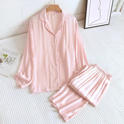 Pyjama Femme Satin Coton – Ensemble 2 Pièces Manches Longues Printemps – Livraison Offerte FR & EU